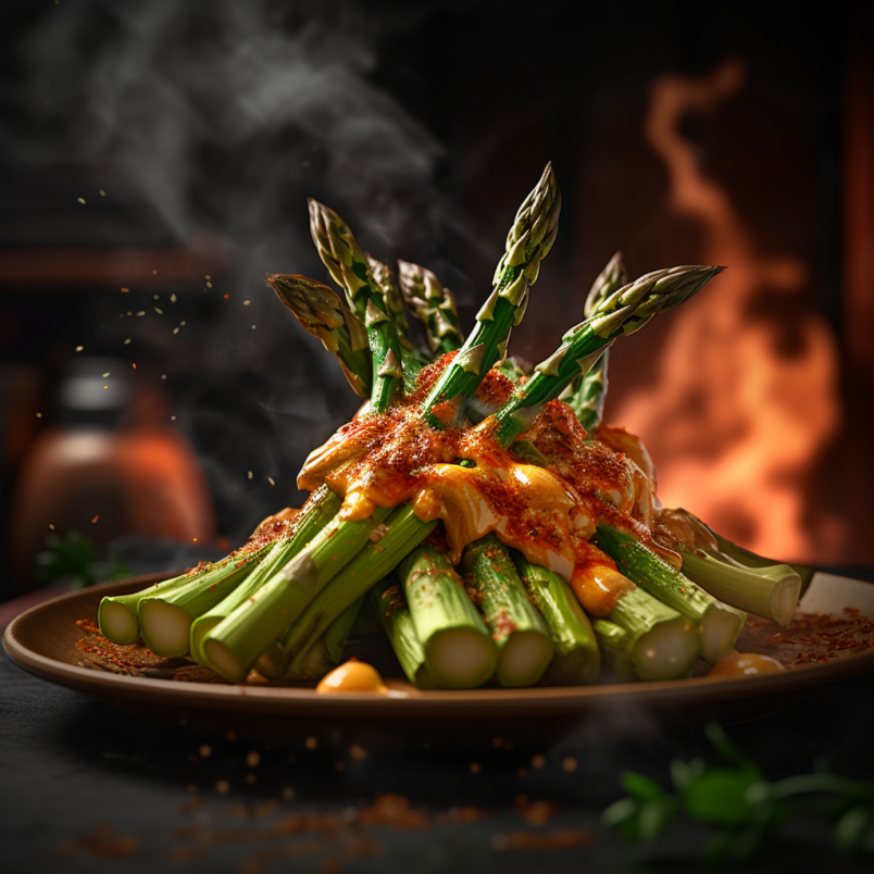 Chargrilled Asparagus Stack with Romesco Sauce