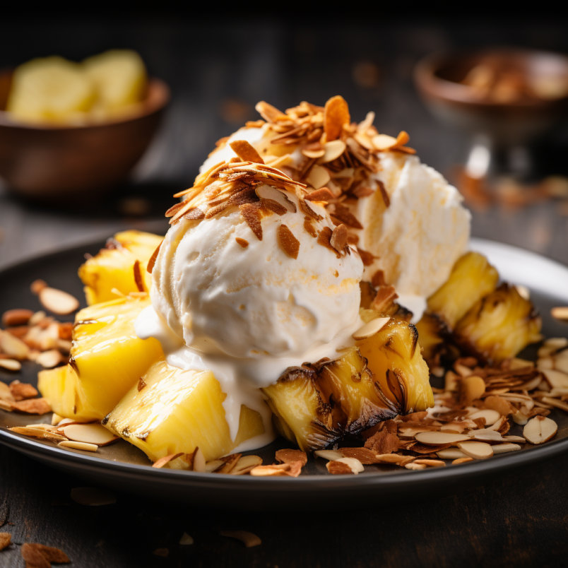 grilled pineapple sundae with almonds