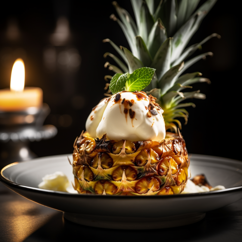 ice cream sundae in a grilled pineapple