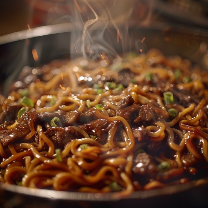 beef lo mein closeup